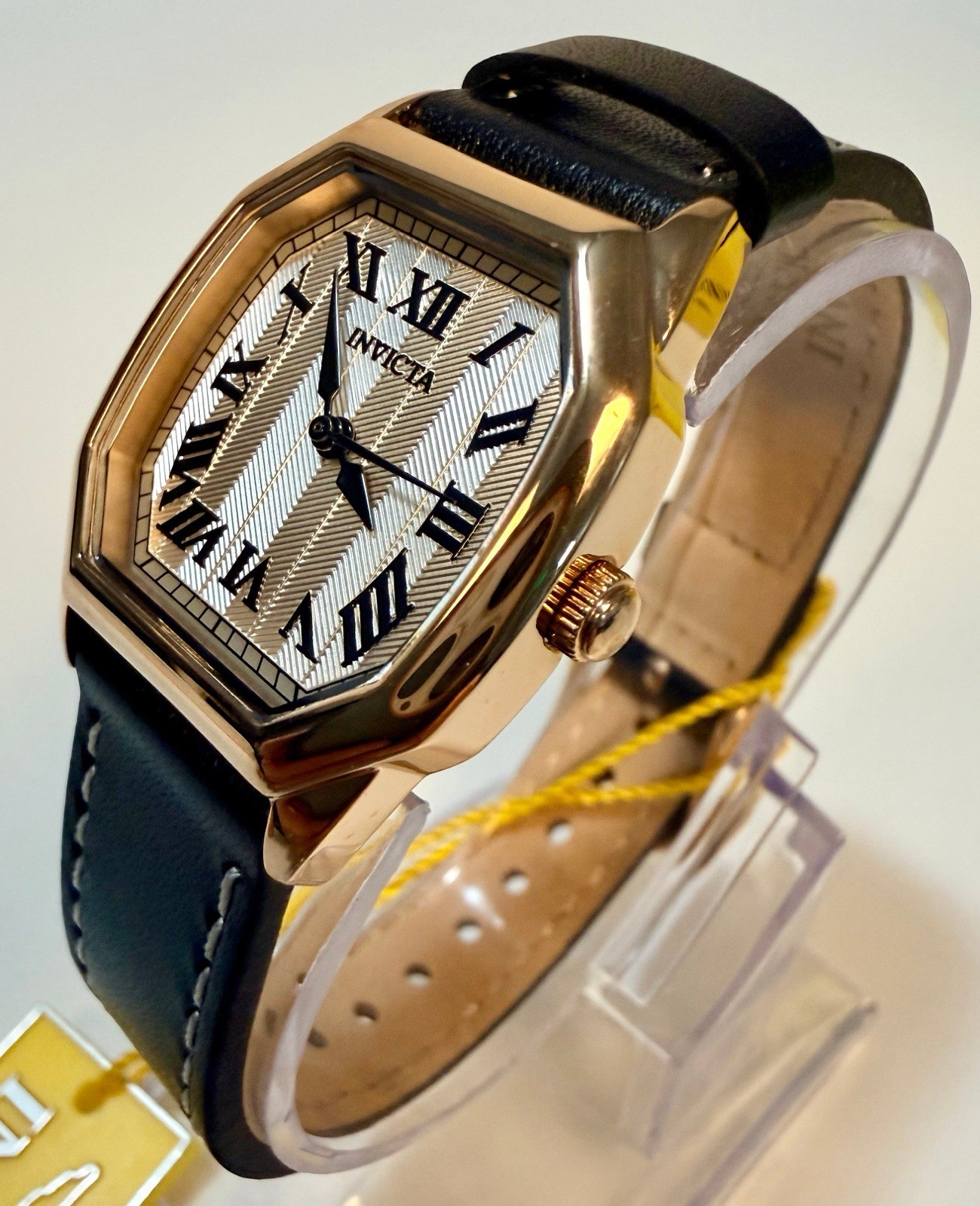 Invicta Wildflower 27mm Rose Gold Silver Dial Black Leather Strap Watch 48963