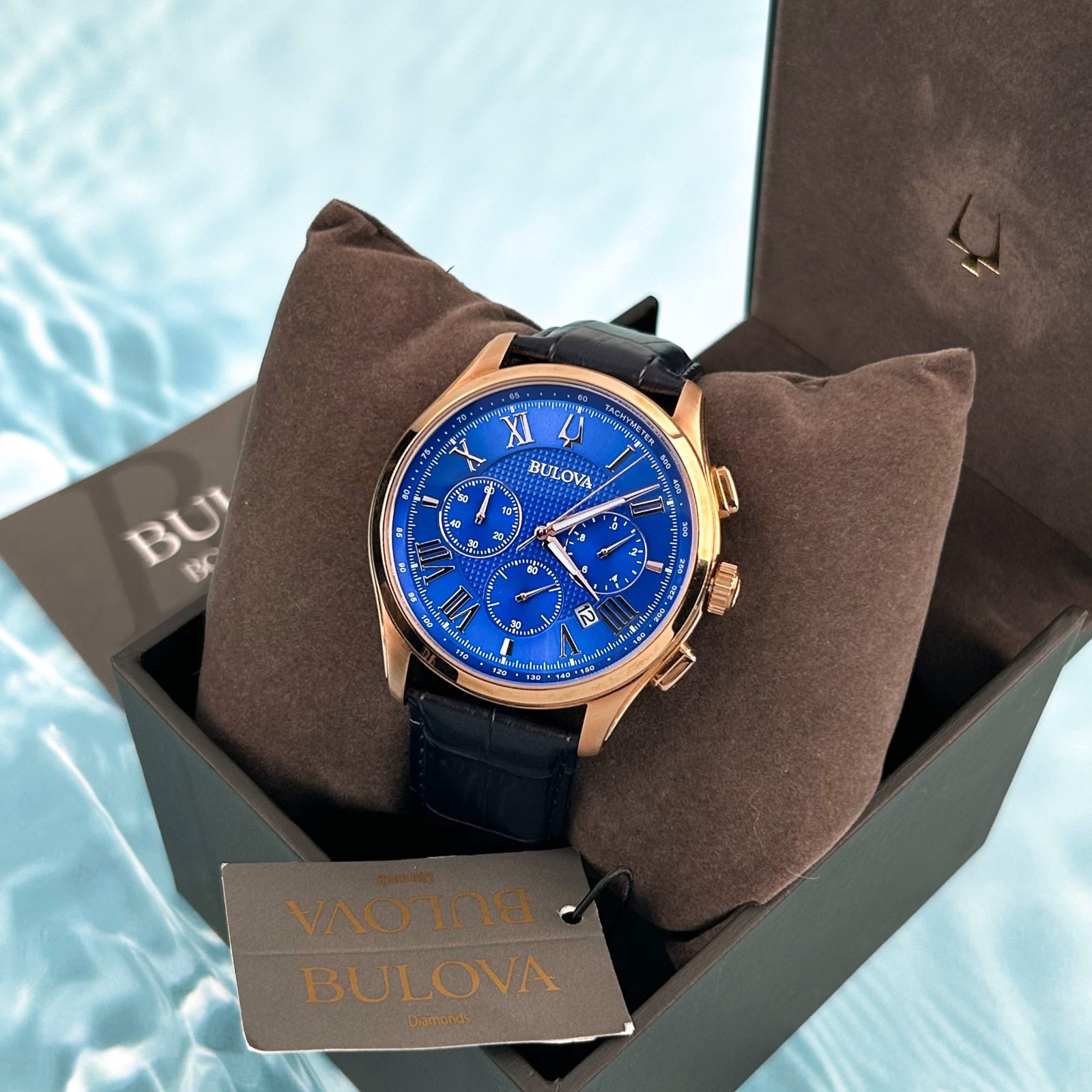 Bulova Classic Wilton Blue Dial Leather Men’s 97B170 Chronograph Quartz Watch