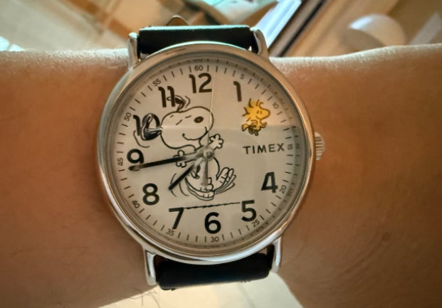 Timex x Peanuts Weekender Snoopy Dancing Black Leather Watch 38mm TW2Y31000