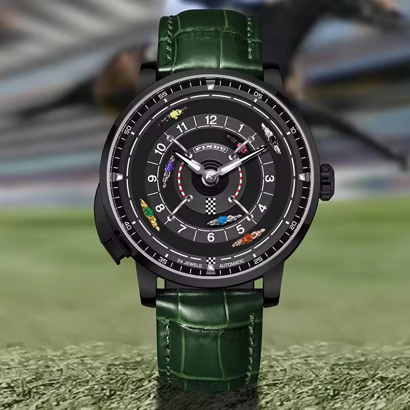 🔥USA🔥PINDU Men’s Mechanical Watch Horse Racing Green Dial Sapphire Glass P6652