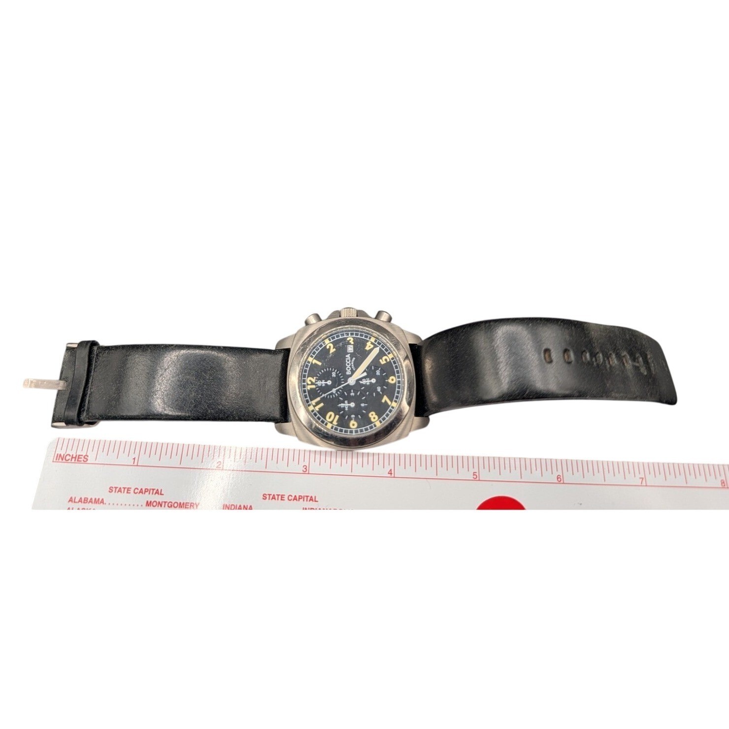 Working Boccia Titanium Chronograph Mens Watch Black Leather Strap Japan Quartz