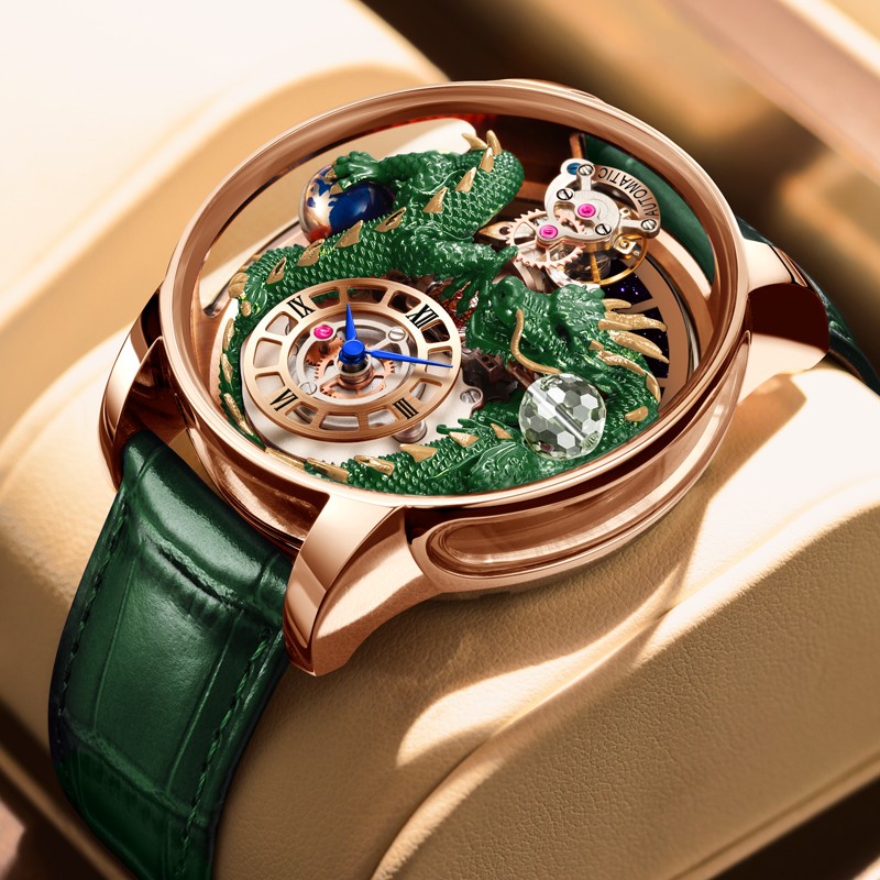 PINDU Men’s 3D Dragon Quartz Watch – Leather Strap, Waterproof