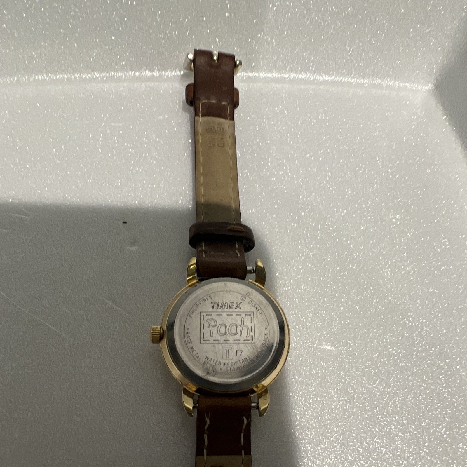Timex Pooh Winnie the Pooh Quartz 26mm Gold Case Brown Leather Strap Watch