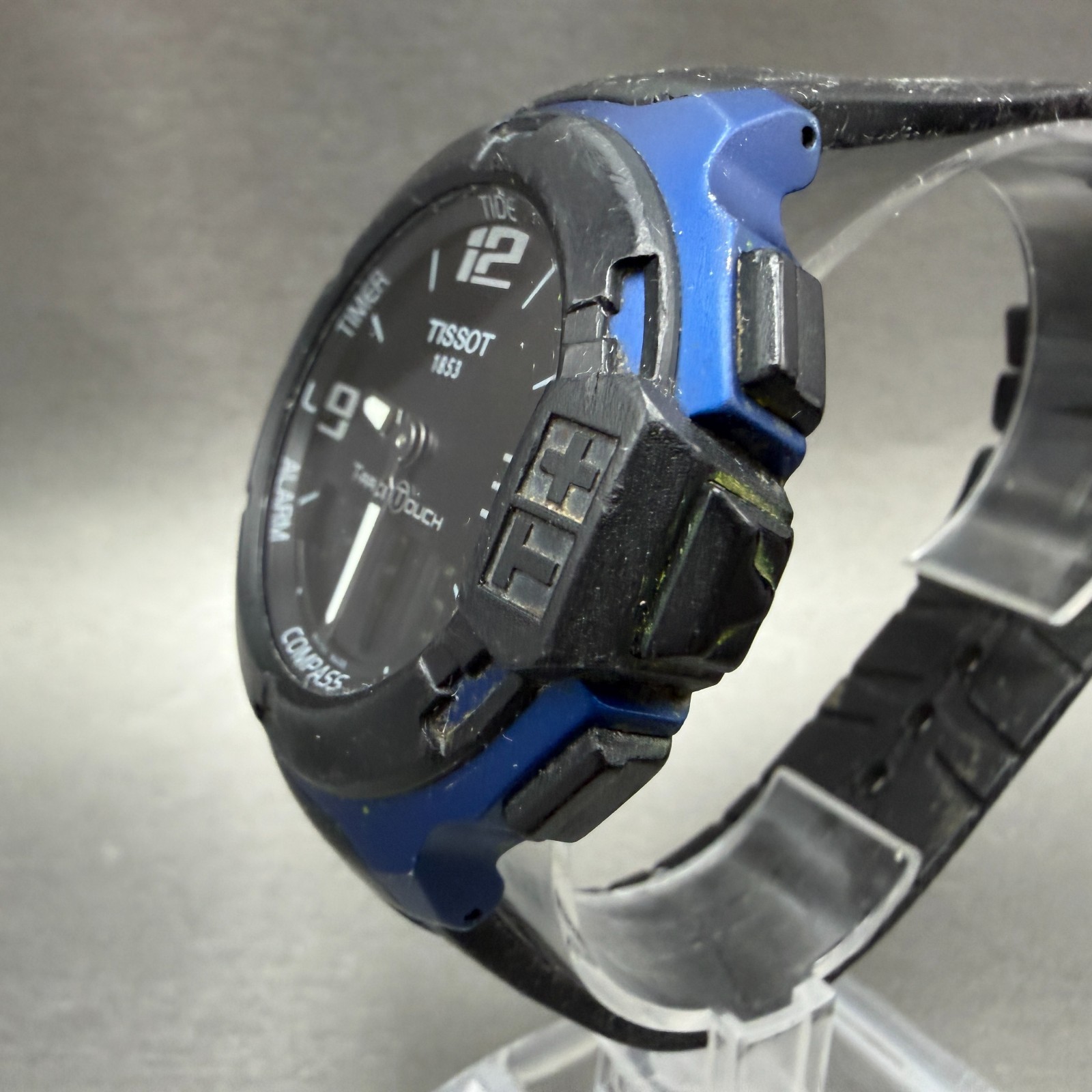 Tissot T-Touch Watch Men 47mm Black Blue Ana Digi Alarm Chrono New Battery W/Box