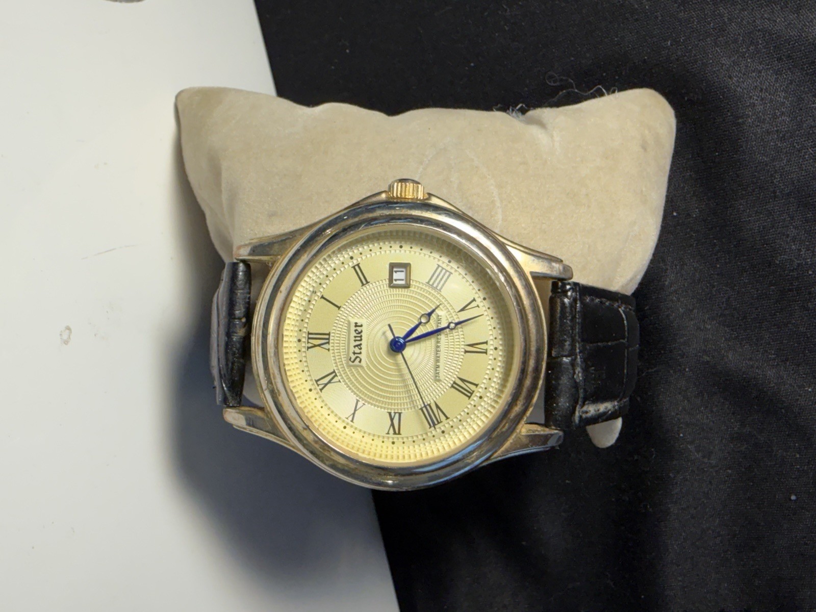 Stauer Timemaster Watch-DATE BLACK LEATHEER BAND