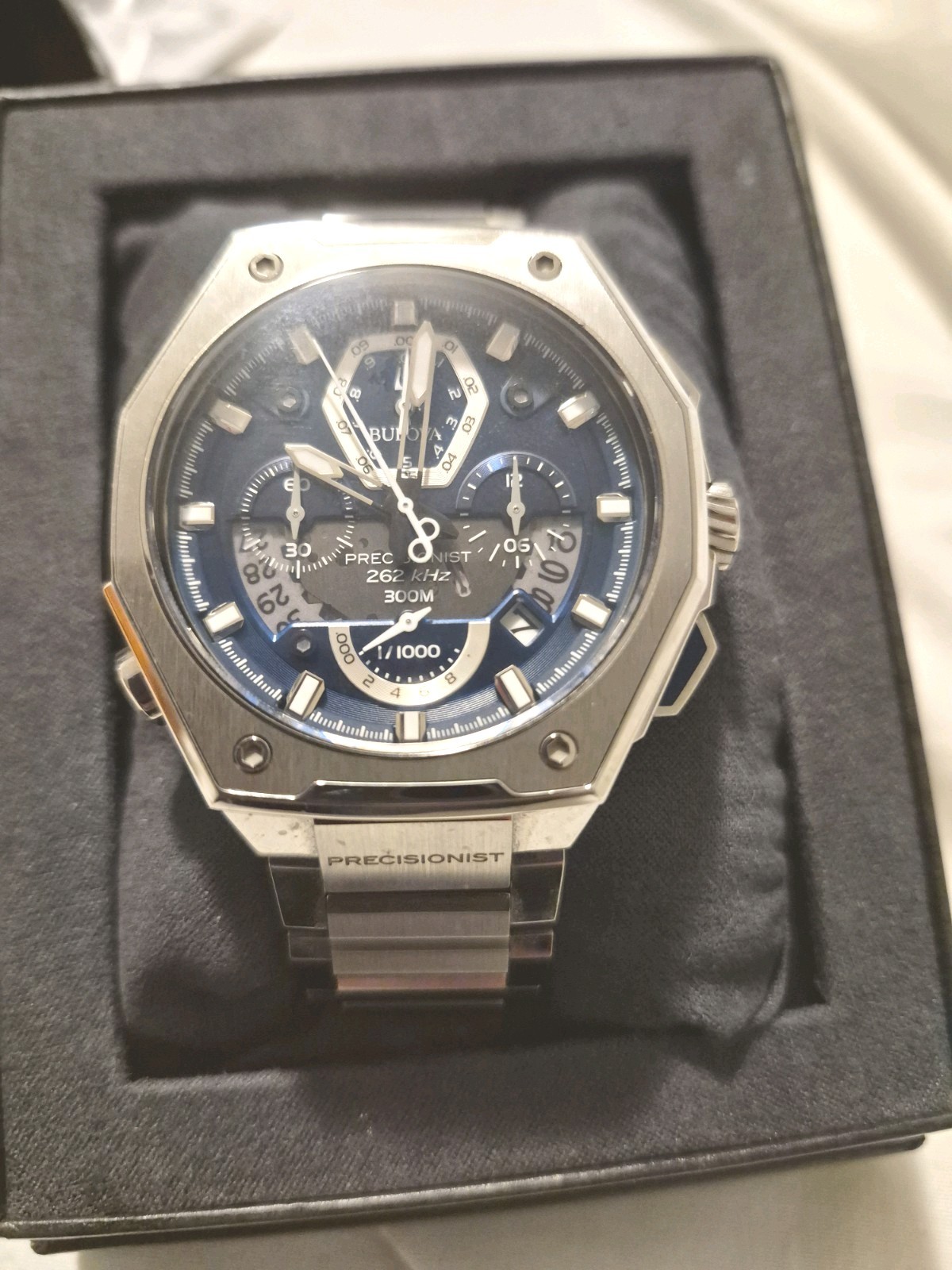 Bulova Precisionist Chronograph Quartz 300m Blue Dial Steel Bracelet 46mm