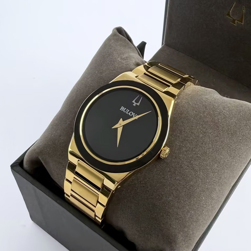 Bulova Modern Millennia Black Dial Men 97A183 Quartz Watch 41mm Gold Stainless