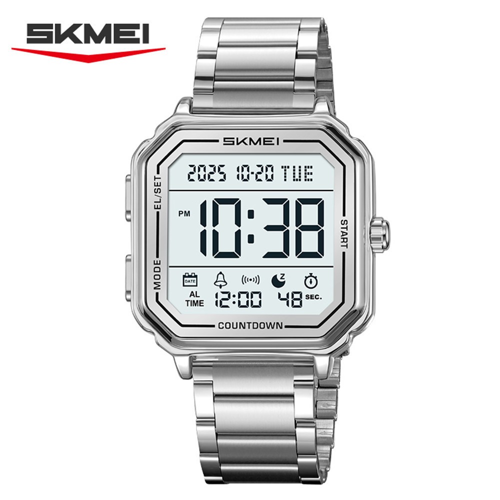 SKMEI Men Watch Rectangle Digital Wristwatch 2Time Male Steel LED Alarm Watches