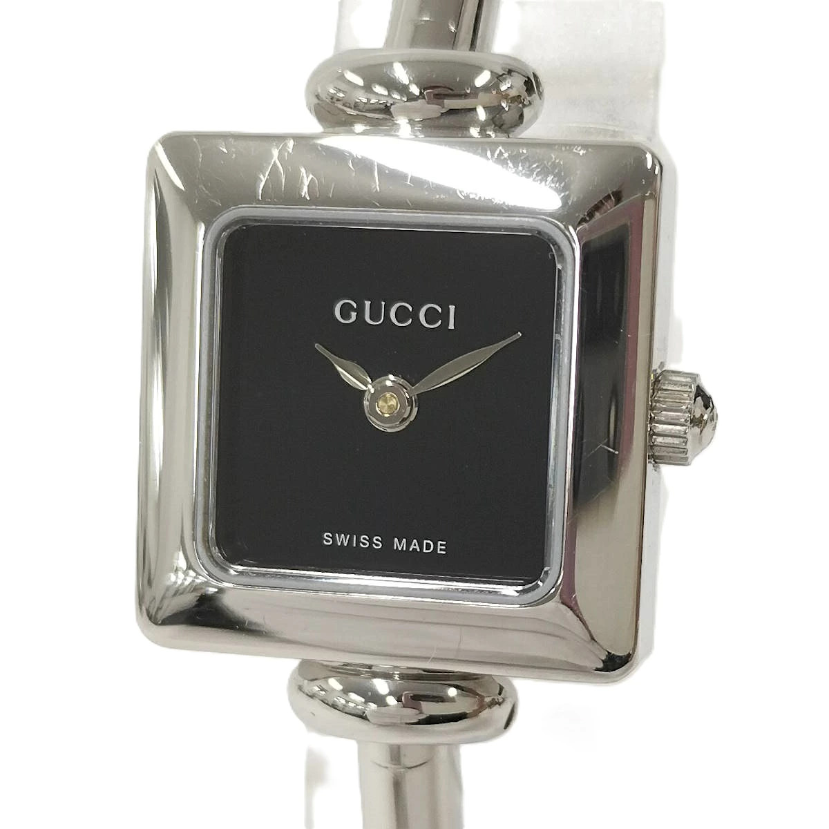 used GUCCI ladies wristwatch quartz square SS black dial 1900l
