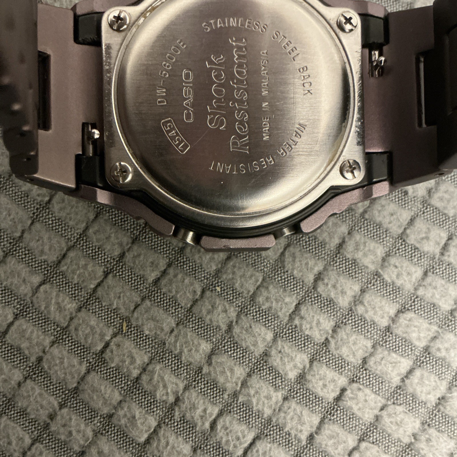This is a modified DW5600E-1V watch with purple PVD Metal Bracelet 200M Box