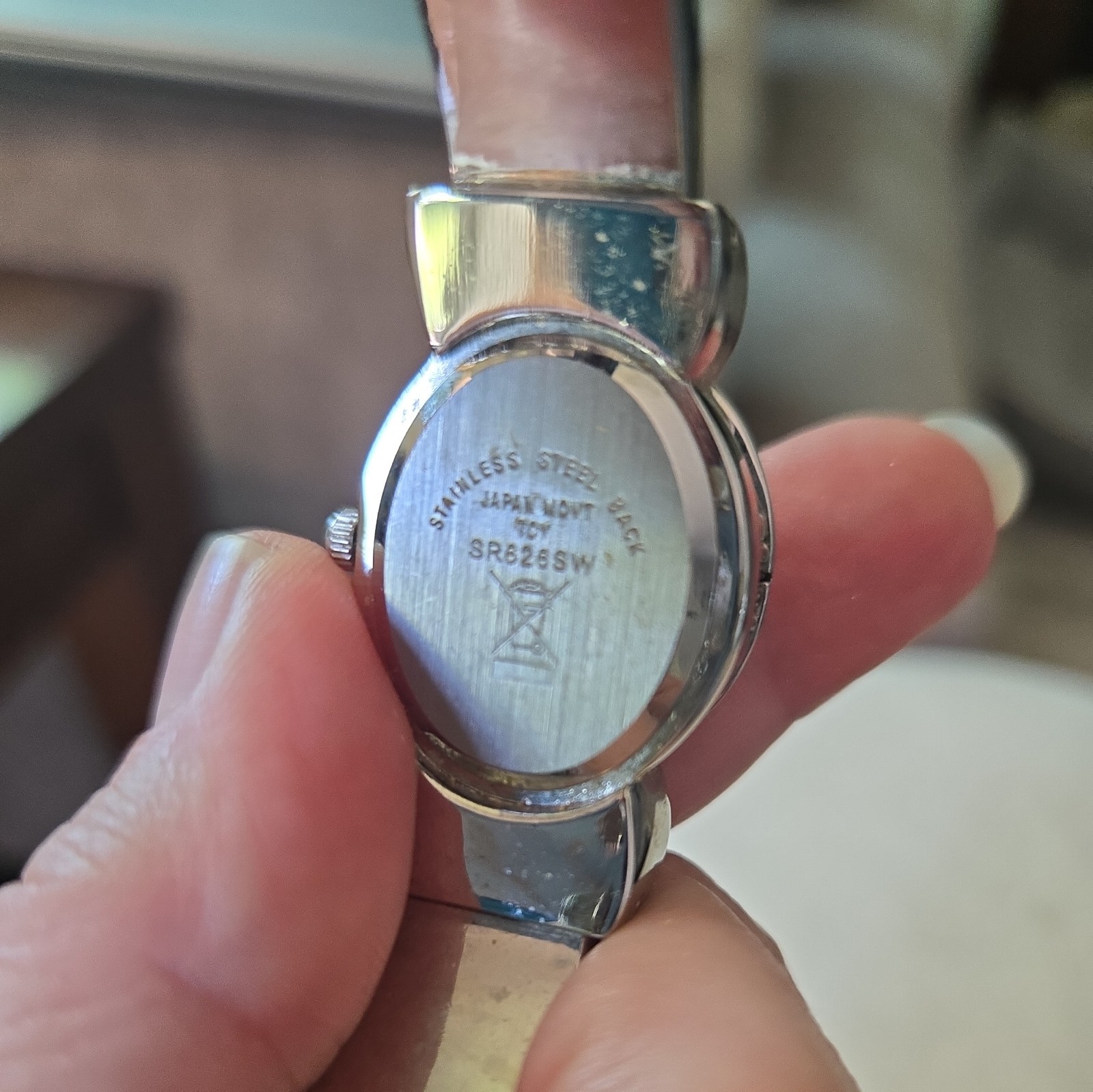 Hidden Dial Womens Watch Silver Tone Faux Turquoise Bangle Cuff