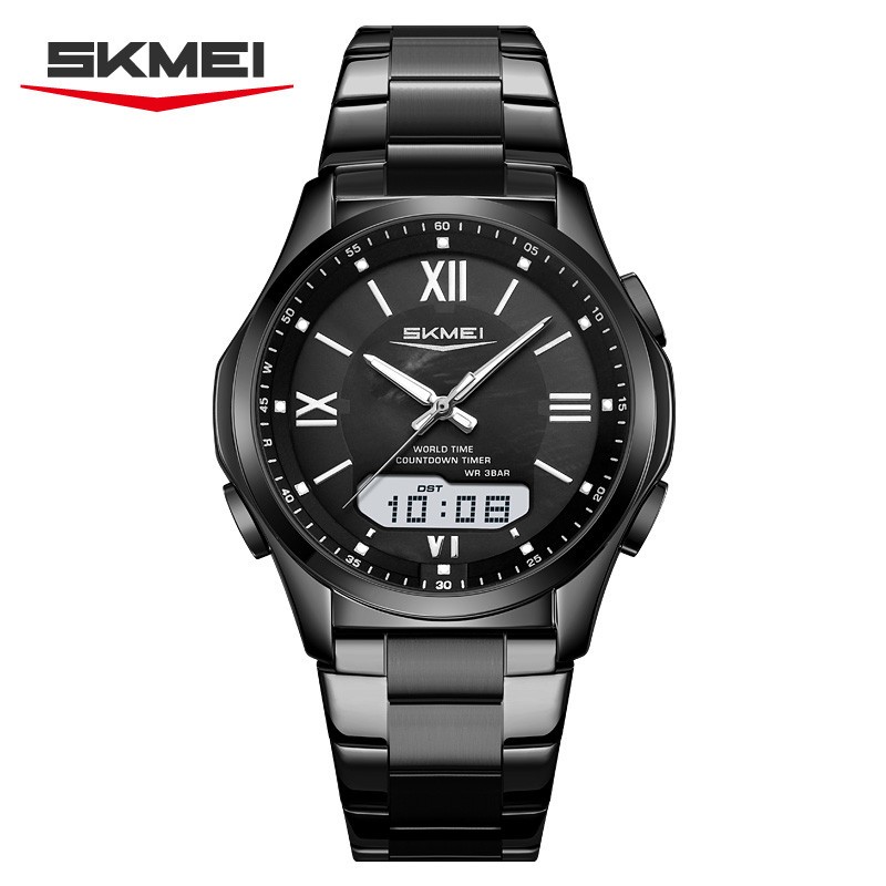 SKMEI Men Quartz Watch Roman Numeral Digital Wristwatch Male Steel LED Watches