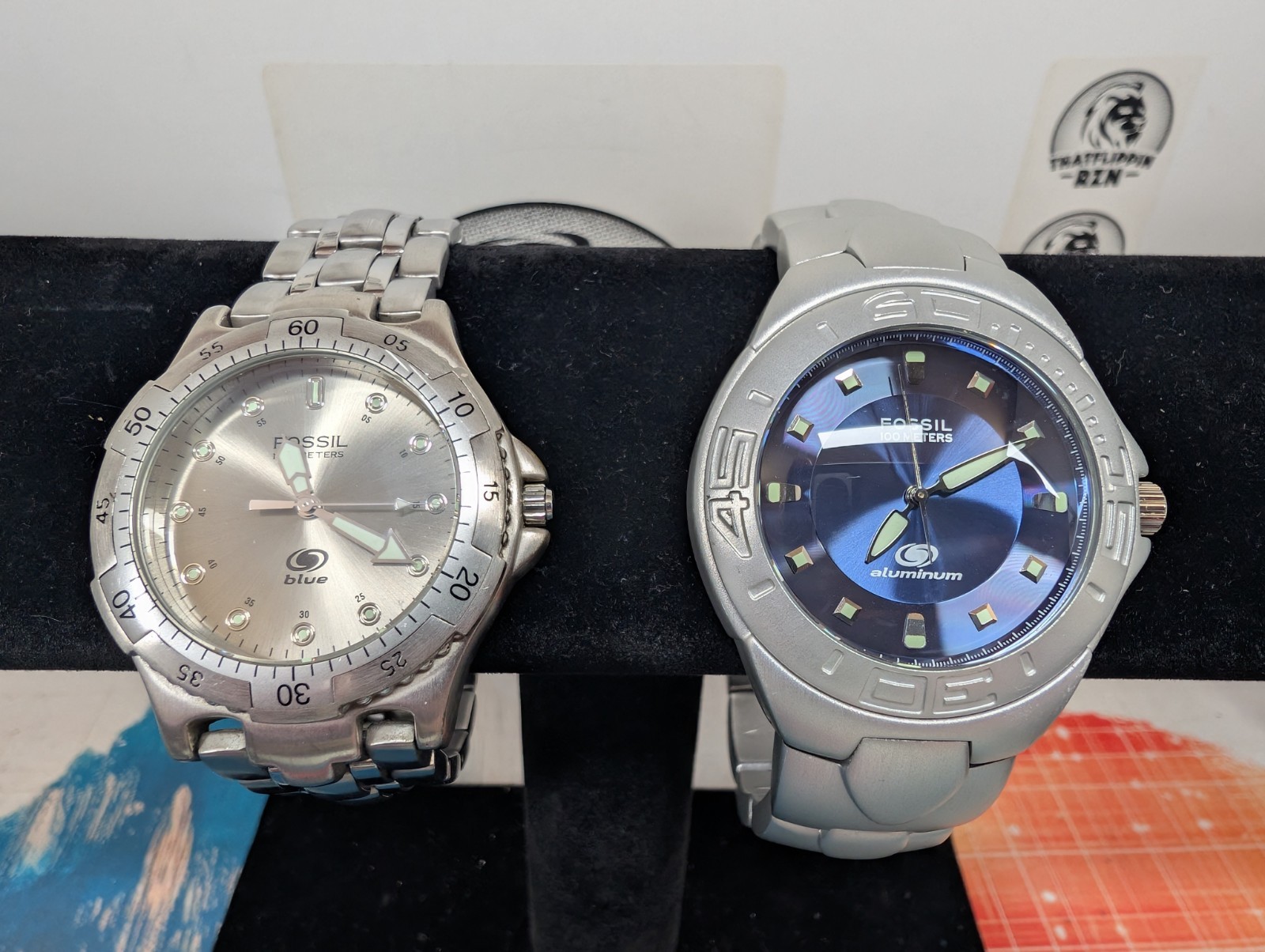 2 Fossil Blue Watches. 1 Being Aluminum. Both Need Batteries. Great Condition.