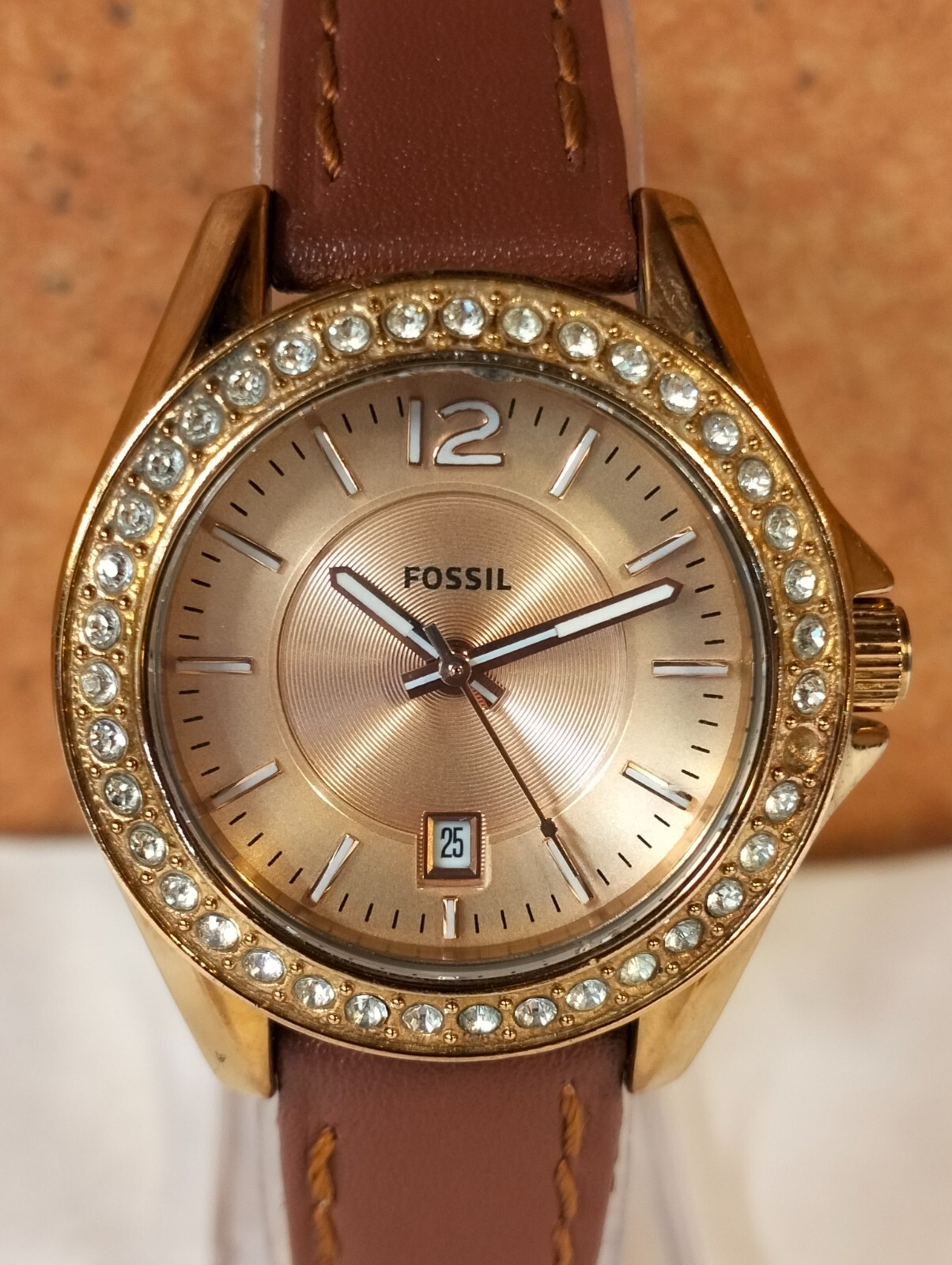 FOSSIL QUARTZ ROSE GOLD DIAL ES2889 WOMEN’S FULL WORKING CONDITION VINTAGE WATCH