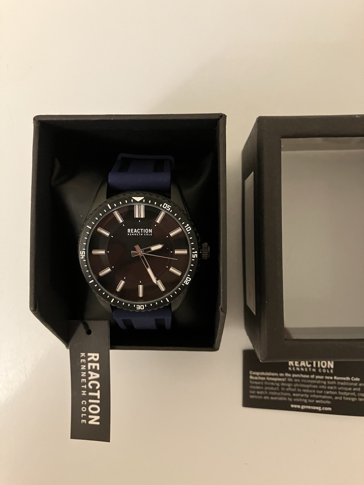 Kenneth Cole Reaction Watch , Blue Rubber Strap, Seiko Quartz PC21 KRWGM7009602