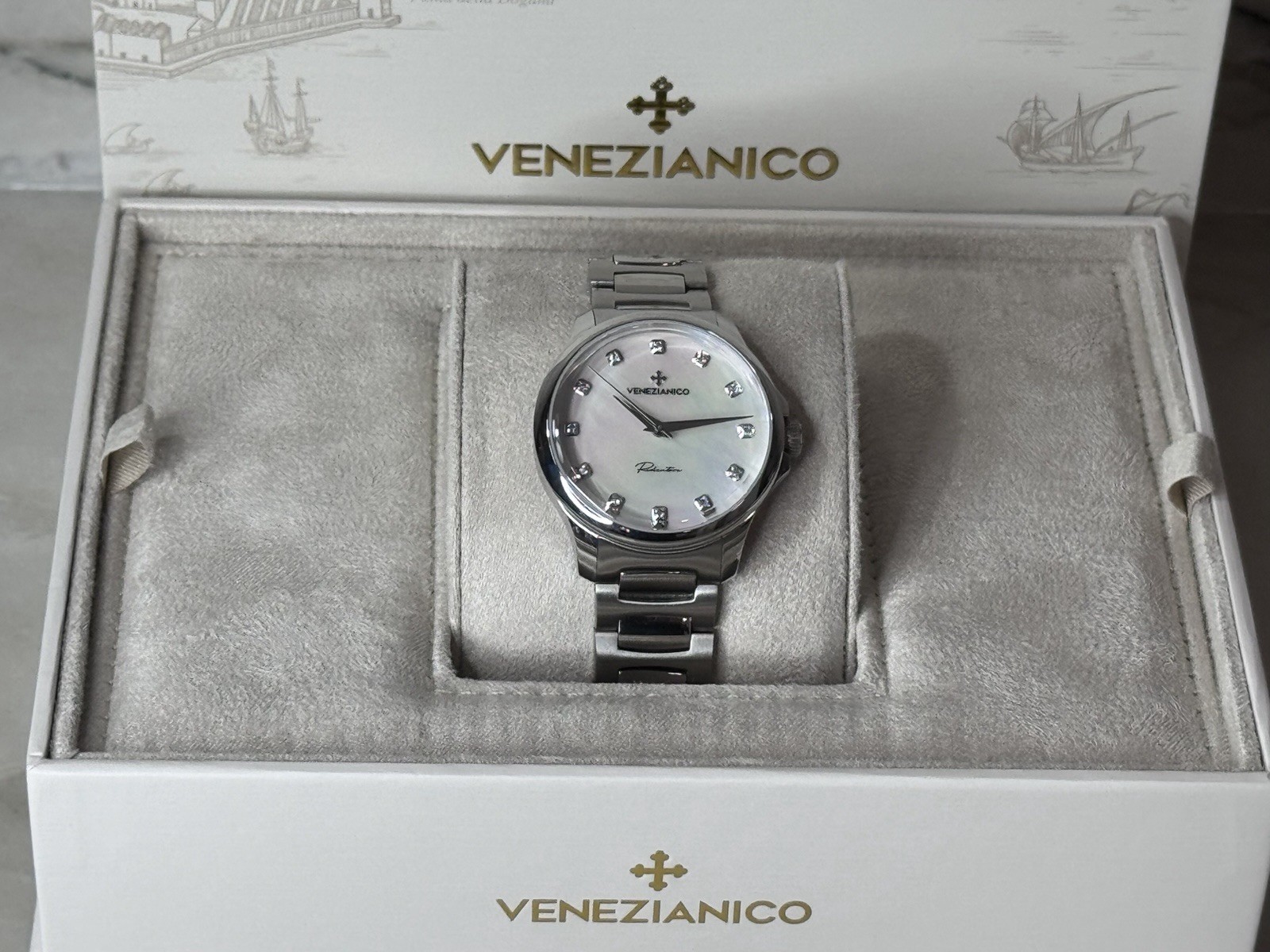 Venezianico Redentore Automatic MOP Dial Diamond Markers SS Complete Set