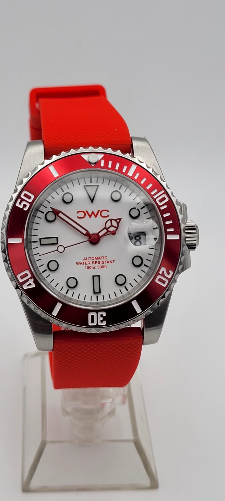 England St George Automatic Divers Watch Football Red Silicone Strap UK Sapphire