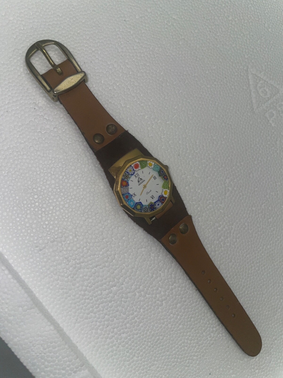 Fun Vintage Quartz Watch w/”Fimo Polymer Clay” looking design on crystal border