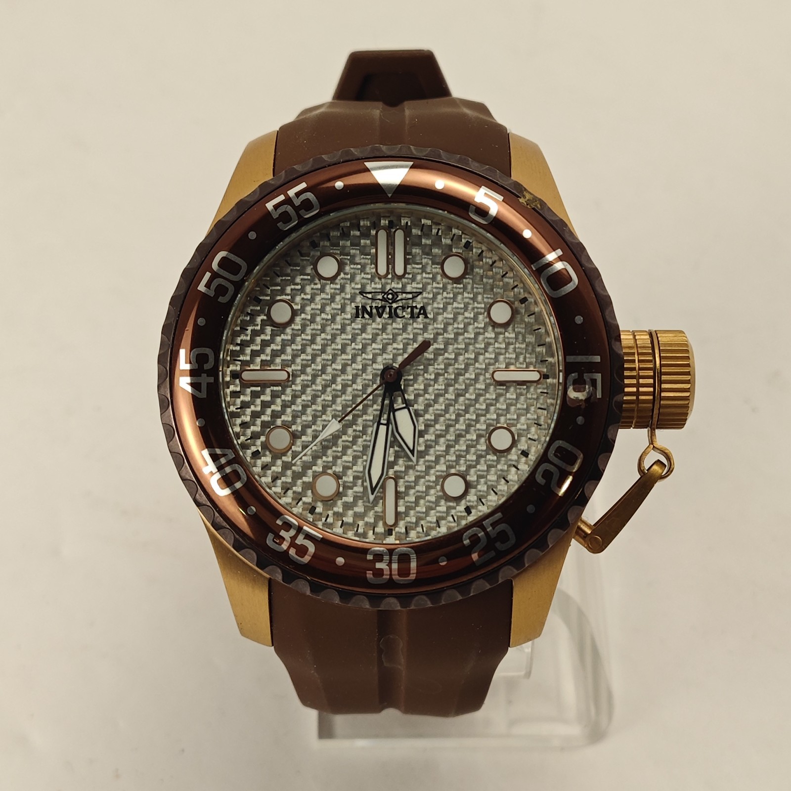 Invicta Pro Diver Mens Watch 23674 Carbon Fiber Gray Dial, Working, Bronze Strap