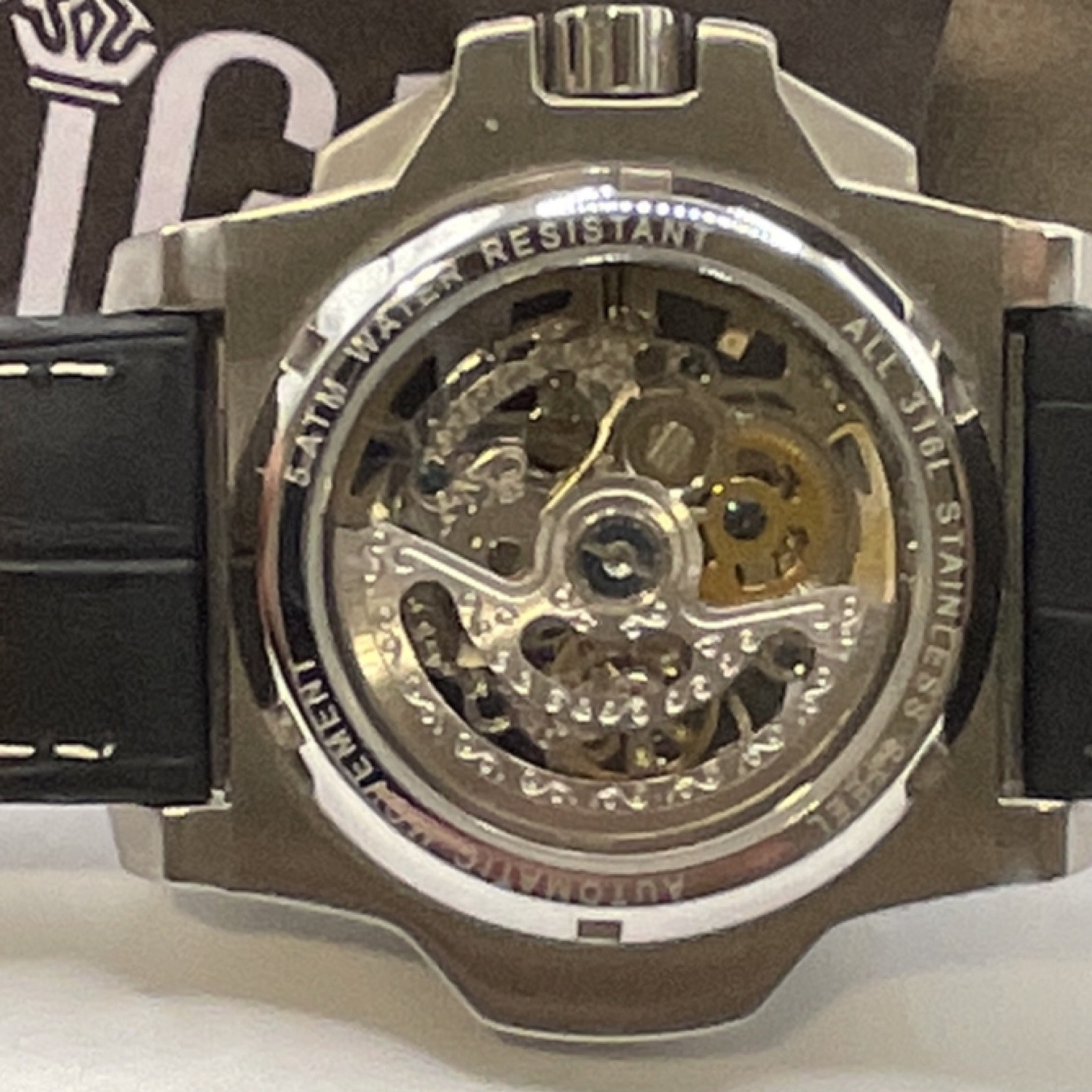 Reign Men’s Automatic Skeleton Dial Silver Tone Black leather Strap