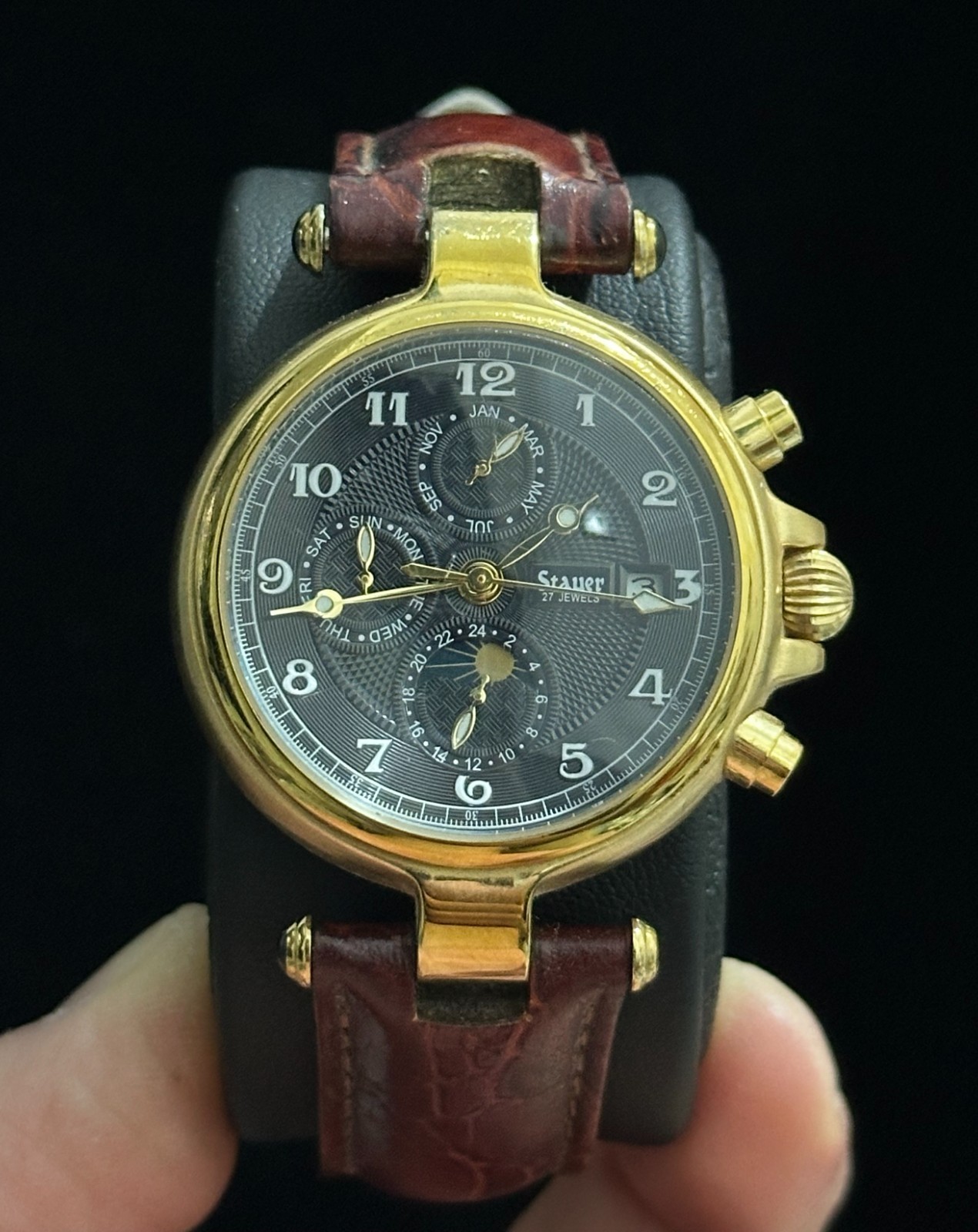 Stauer Chronograph Beautiful 27 Jewels DS14685 93 Gold Tone Automatic Mens Watch