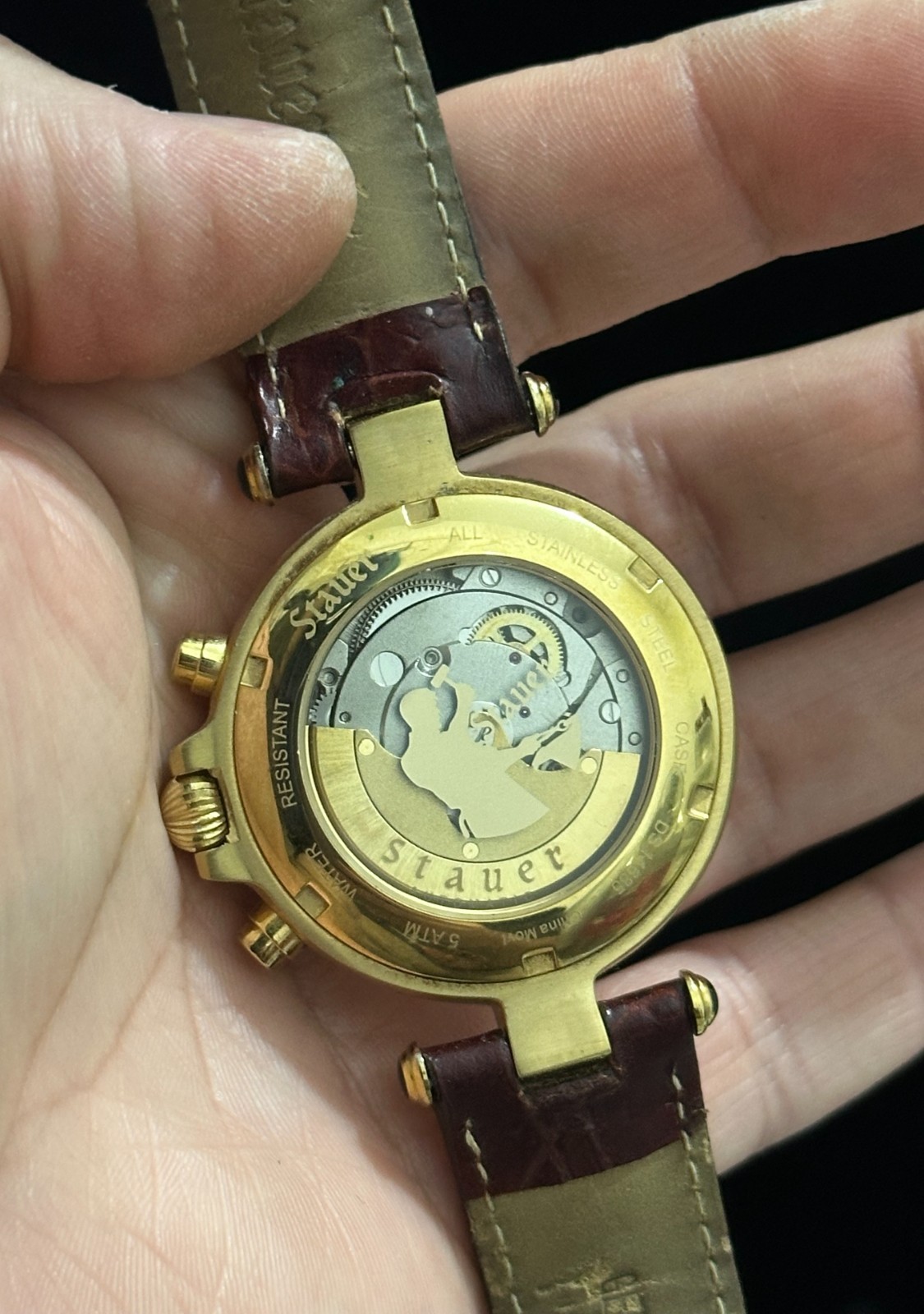 Stauer Chronograph Beautiful 27 Jewels DS14685 93 Gold Tone Automatic Mens Watch