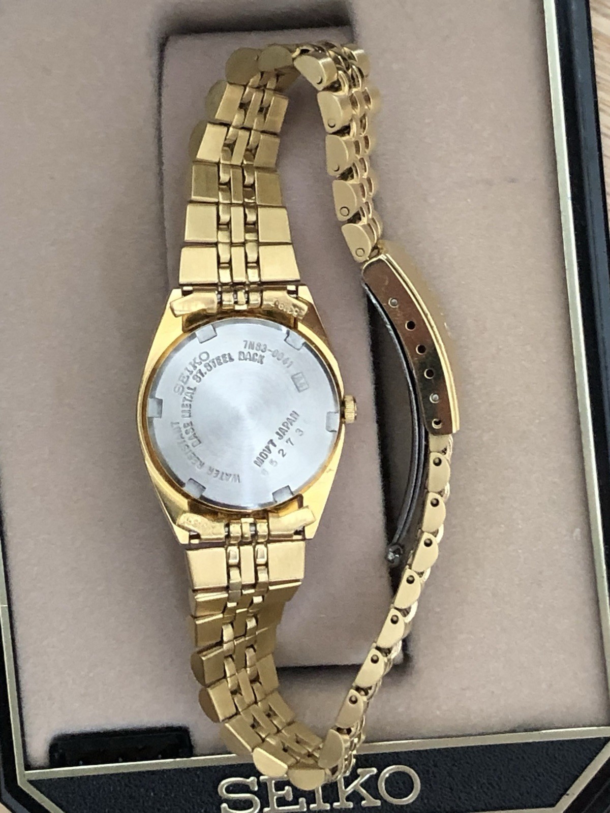 Gold Tone Seiko Bracelet Watch With Anniversary Logo Dial 7N83-0041