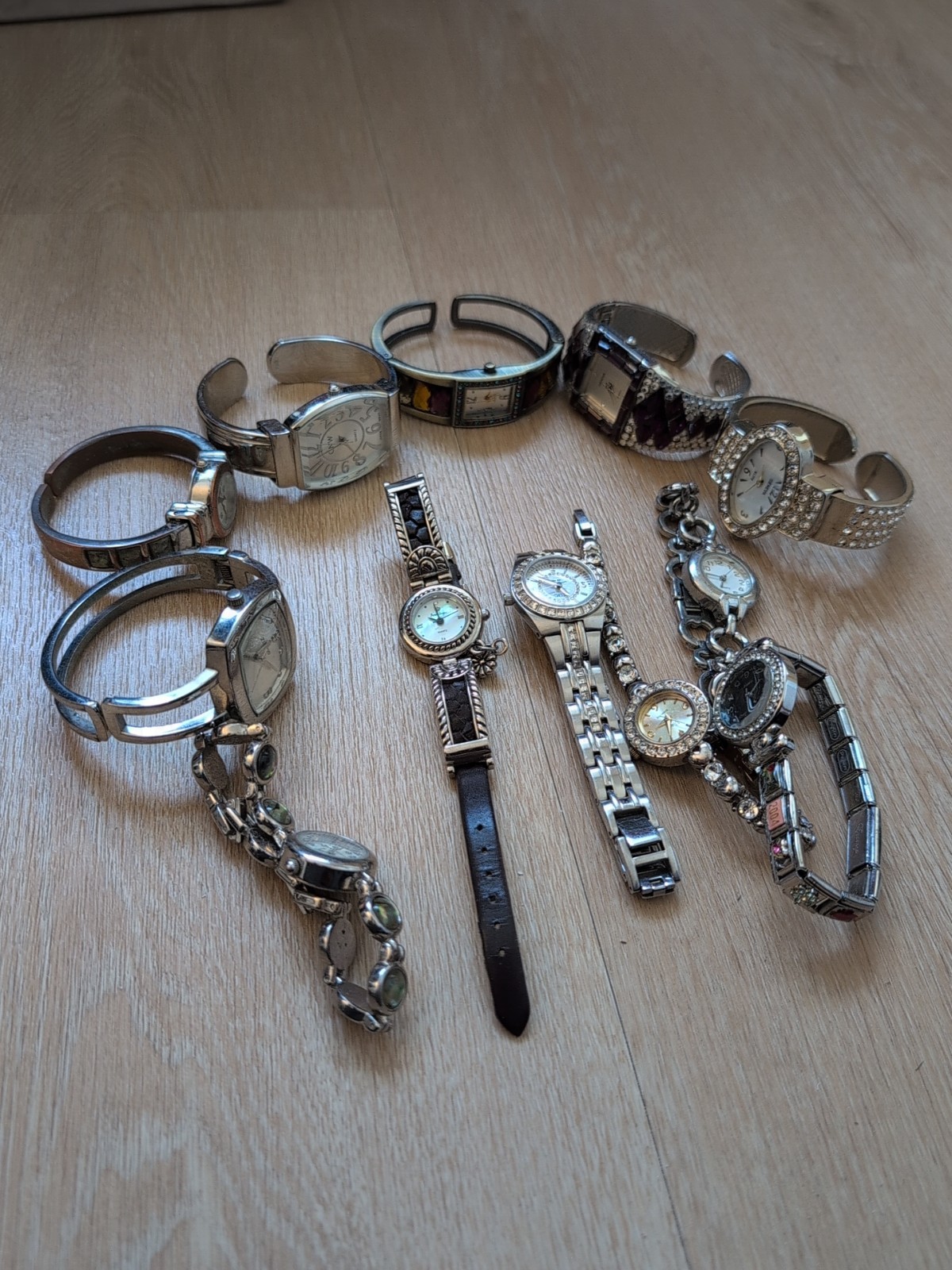 Vintage Women’s Watch Lot Rhinestone Snap Bracelet Silvertone Untested