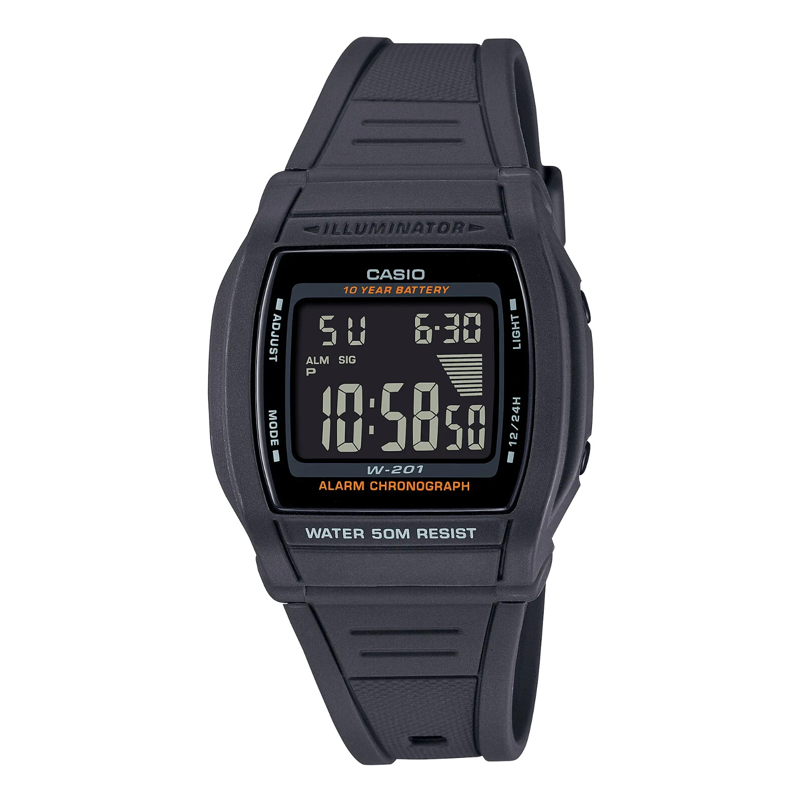 Casio W201-1BV, Digital Chronograph Watch, Resin Band, Alarm, 10 Year Battery