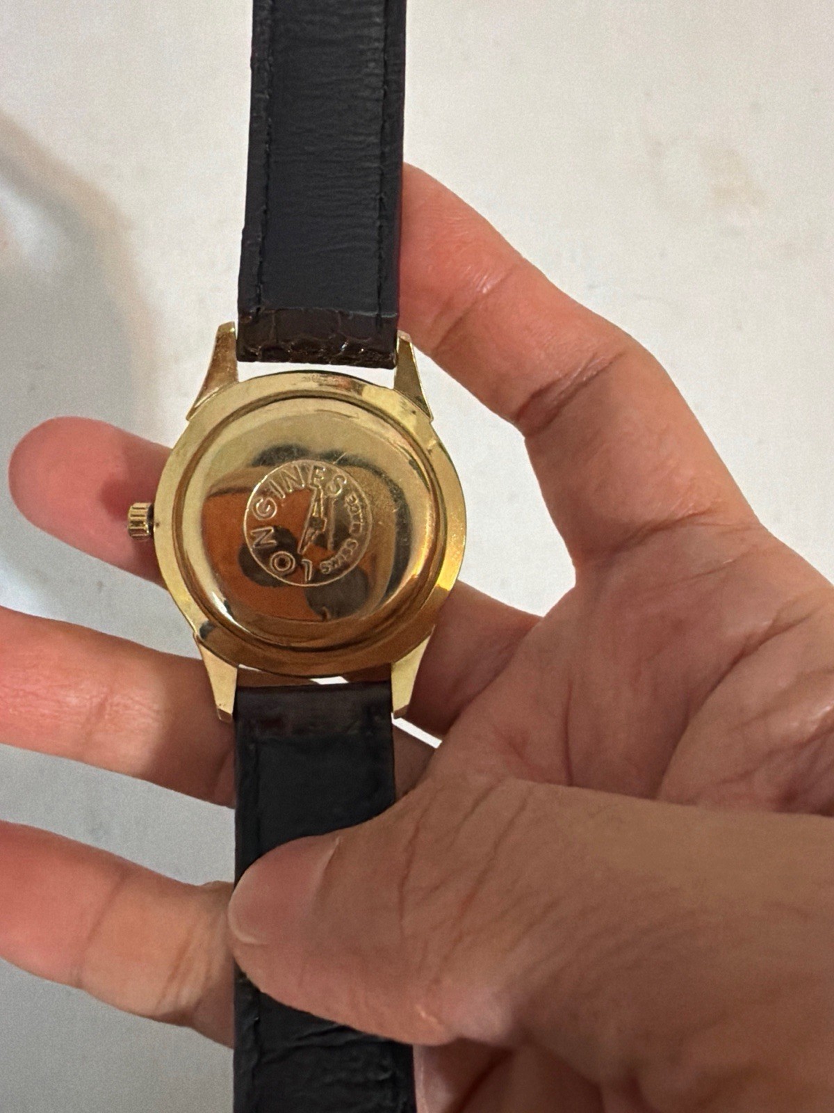 Longines Automatic Gold Plated Gold Dial Dress Watch Brown Leather Strap