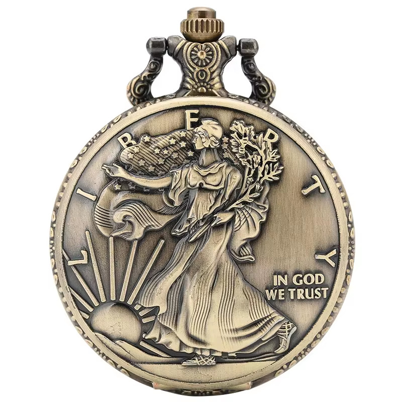 Lady Liberty Pocket Watch – Double Sided Face – US Eagle Design