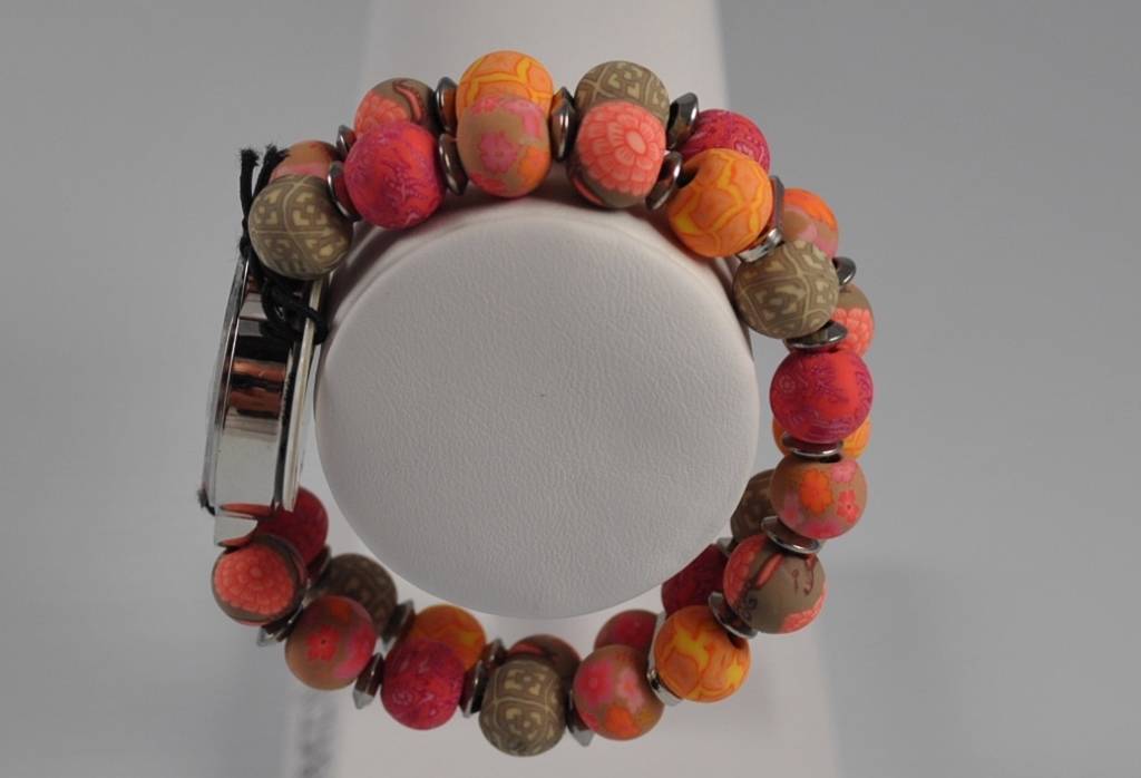 Jilzarah Southern Peach Round Watch Polymer Clay Beads Handcrafted Artisan G22
