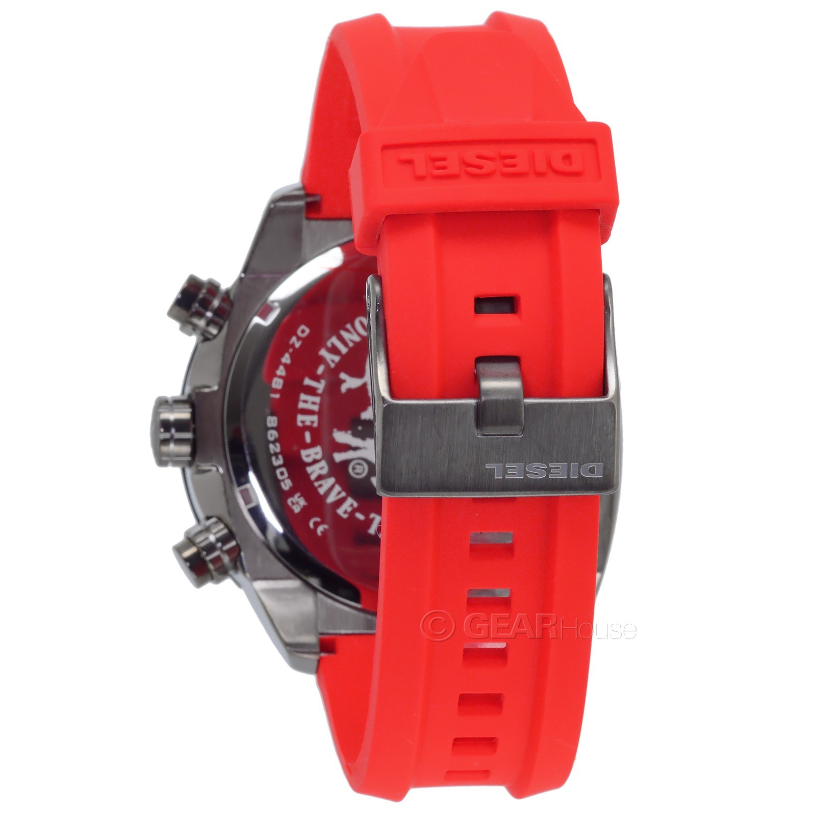 DIESEL Overflow Mens Chronograph Watch, Gunmetal Gray Dial, Red Silicone Band