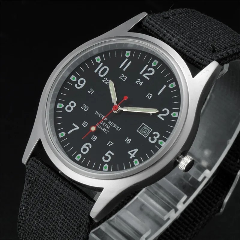 Army Field Watch Gift Men Luminous 24 Hour Nylon Strap Quartz Sport