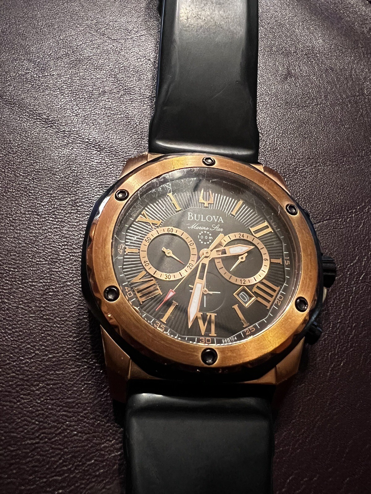 Bulova Marine Star Men’s Quartz Chronograph Black Rubber Strap Watch 44mm 98B104