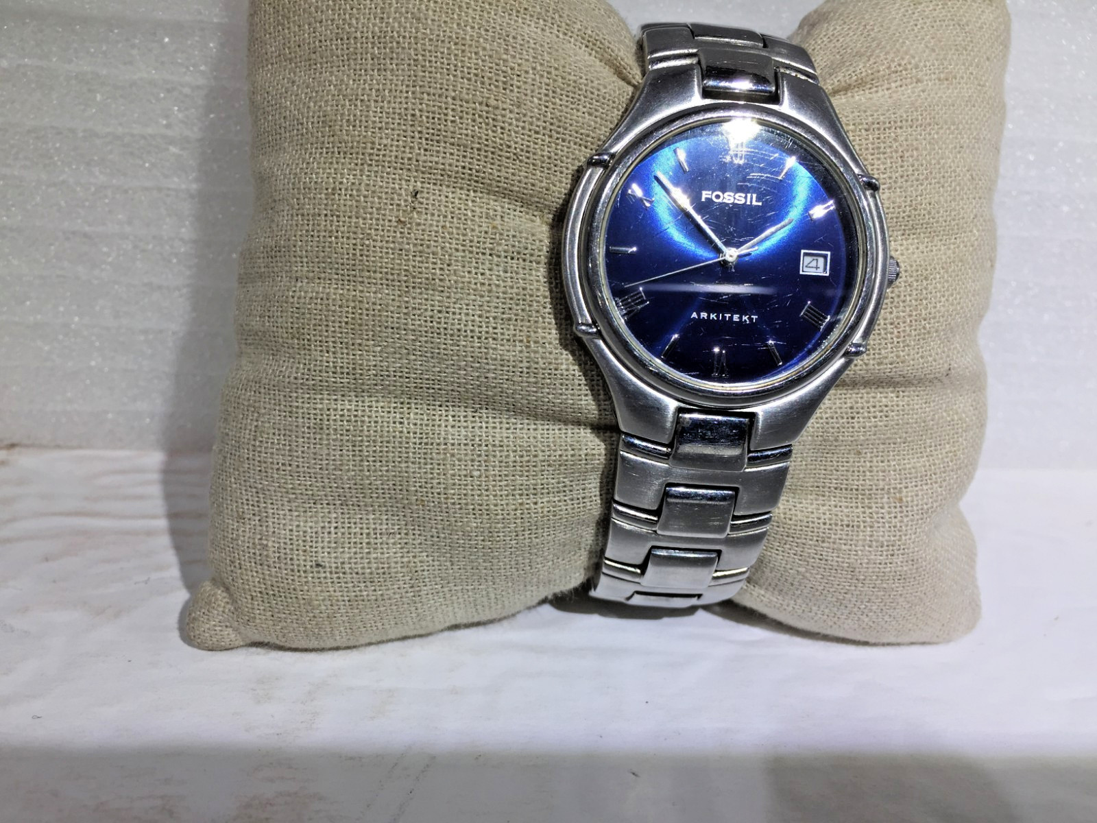 Fossil Arkitekt Watch Men 36mm Blue Dial Stainless Steel FS-2701 New Battery!