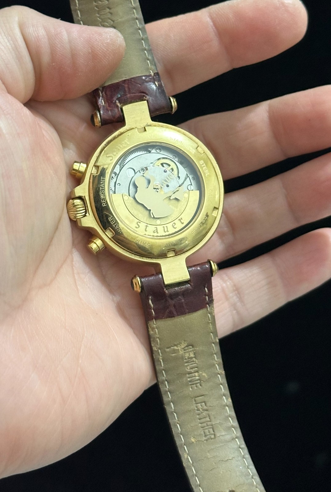 Stauer Chronograph Beautiful 27 Jewels DS14685 93 Gold Tone Automatic Mens Watch