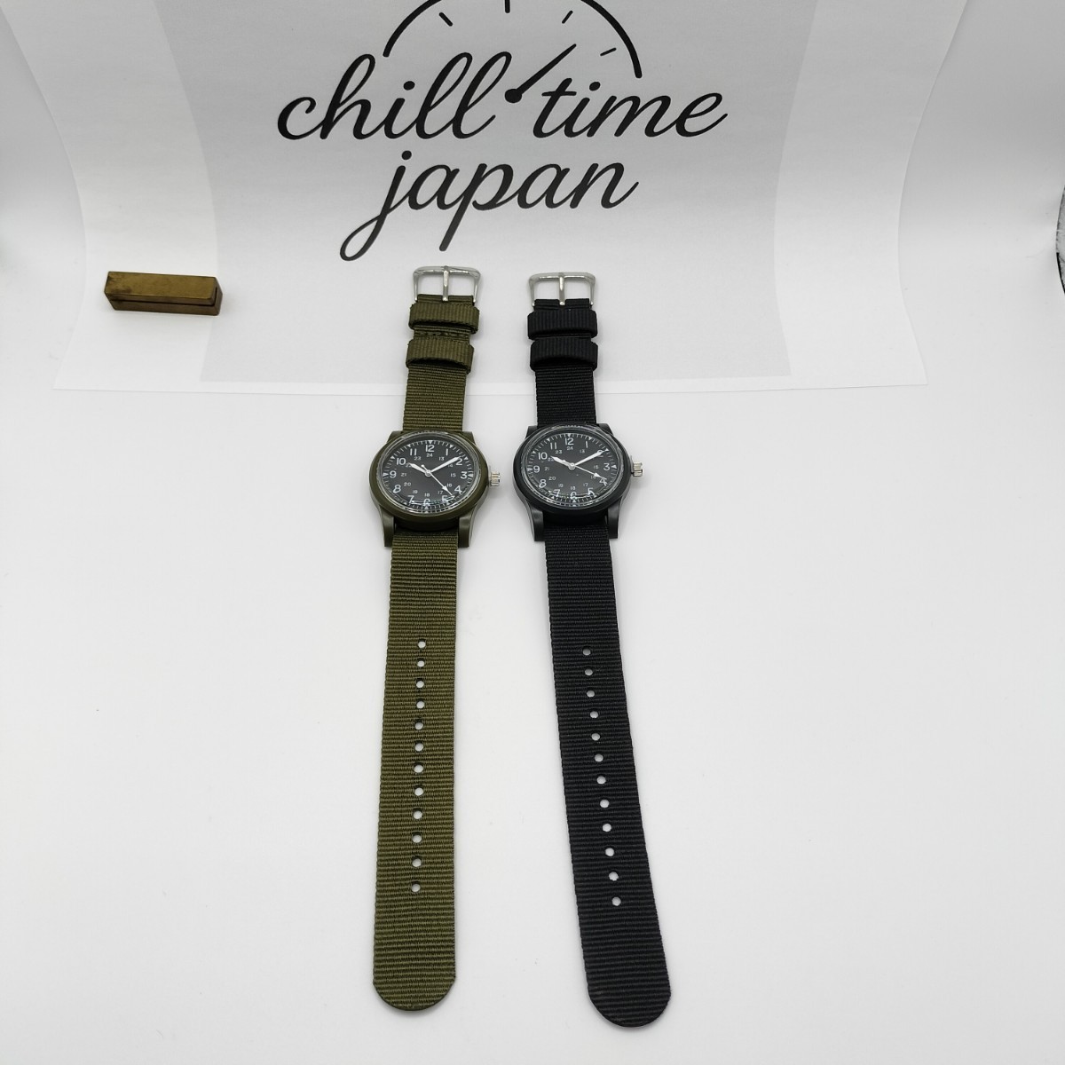 Daiso Military Watch Miri Set of 2 Olive & Black Movement New One-Piece Strap