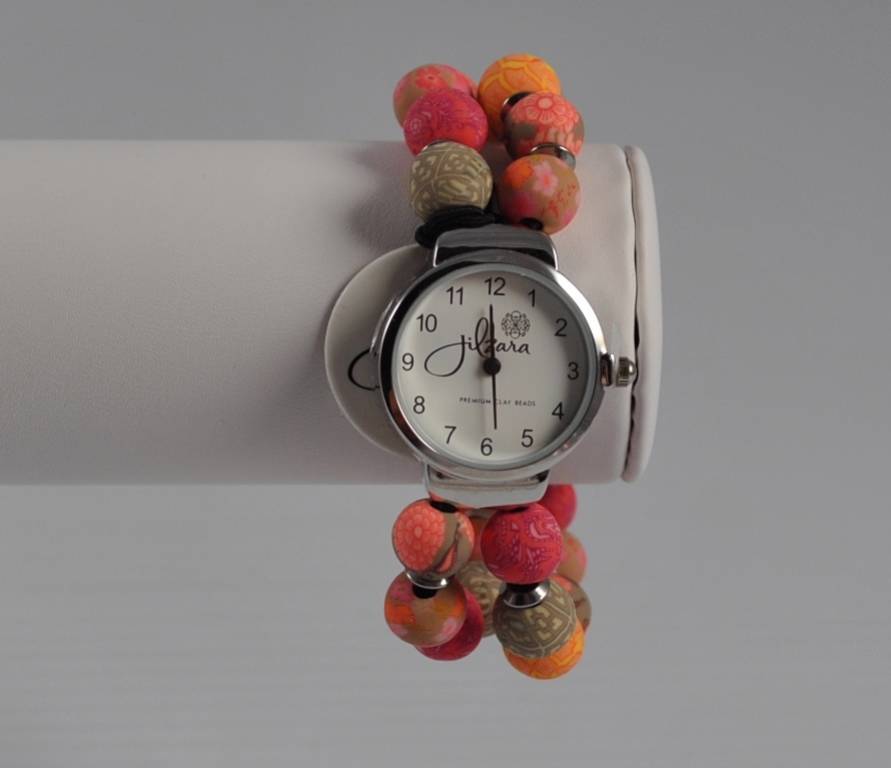 Jilzarah Southern Peach Round Watch Polymer Clay Beads Handcrafted Artisan G22