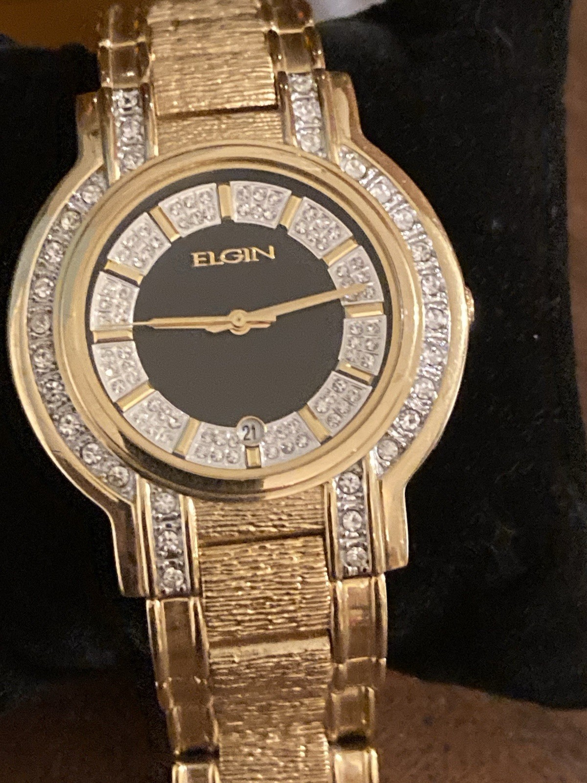 Elgin FG330SP Gold Tone Crystal Bezel Quartz Watch Men’s New Battery