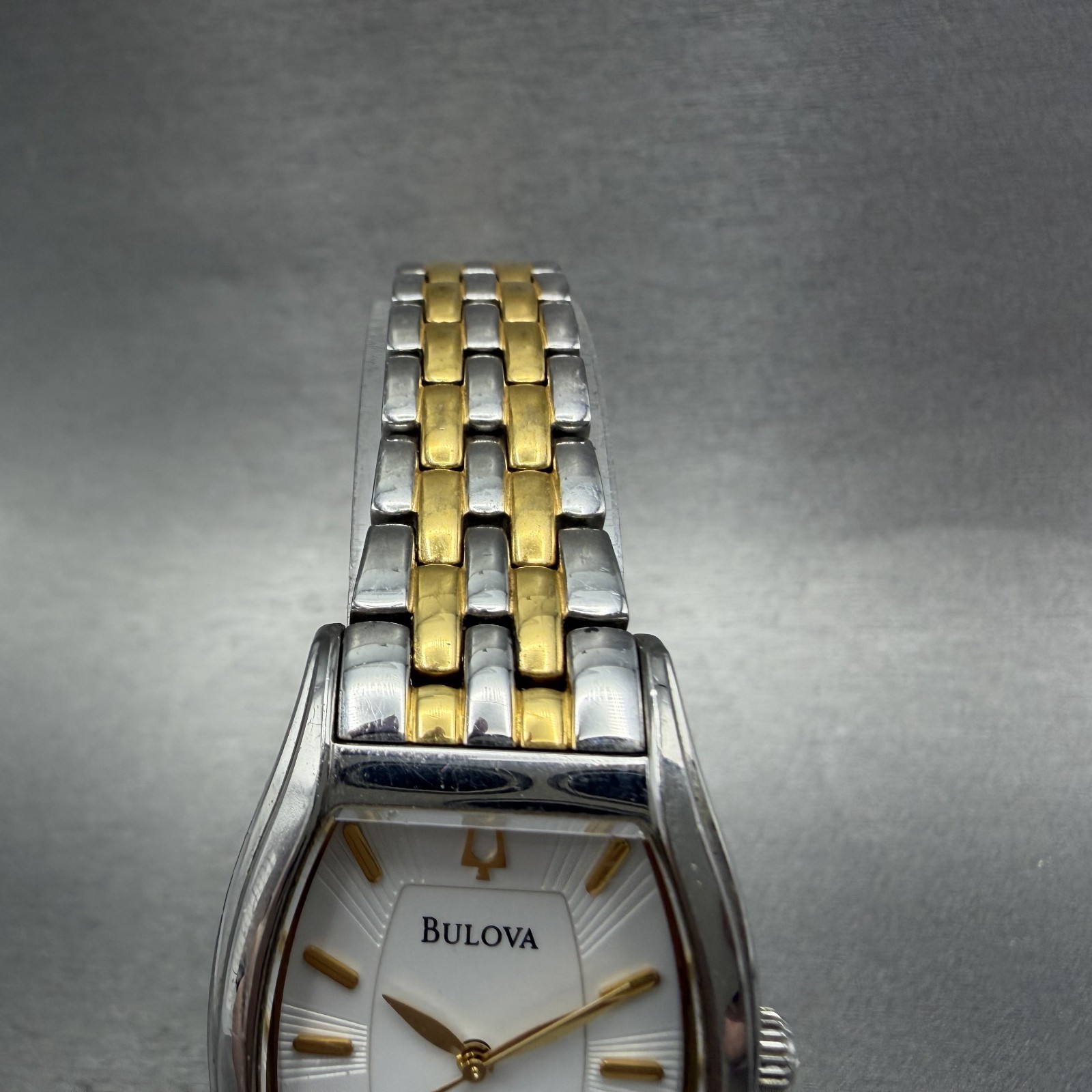 Bulova Watch Women 26mm White Dial Two Tone Tonneau 98L145 New Battery