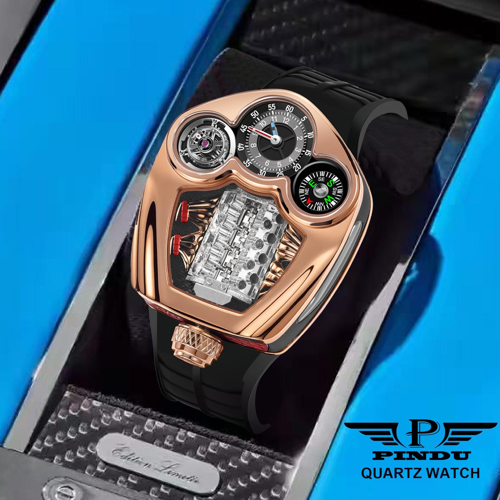 Pindu Design New Engine Series Quartz Watch Men Top-luxurious Stainless Steel