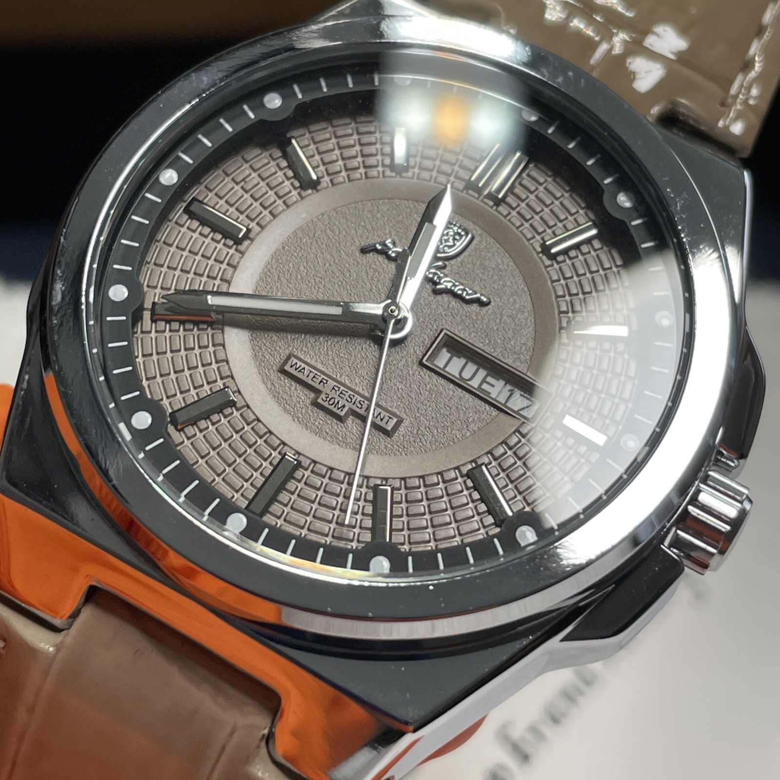 POEDAGAR Quartz Wristwatch 43mm Men’s Leather 30M WR NEW Ships USA