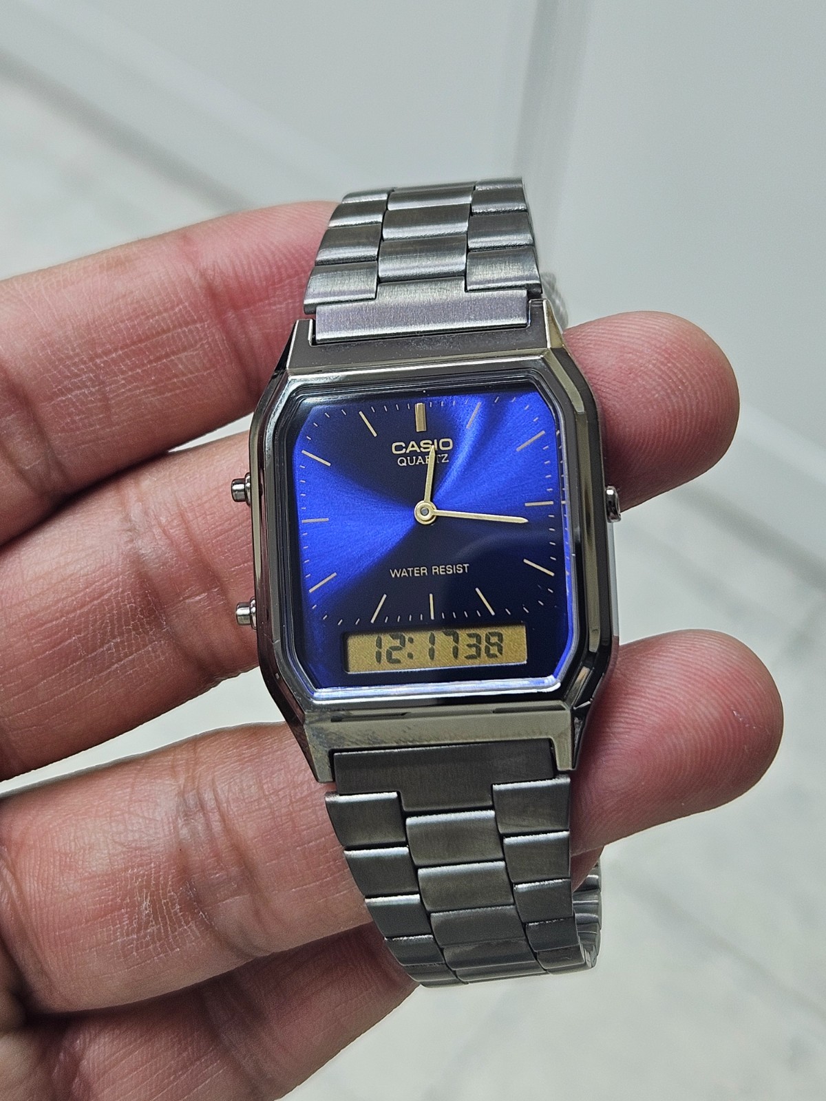 Casio AQ-230GG-2ADF Blue Dial Vintage Digital Analog Watch Gunmetal Stainless St