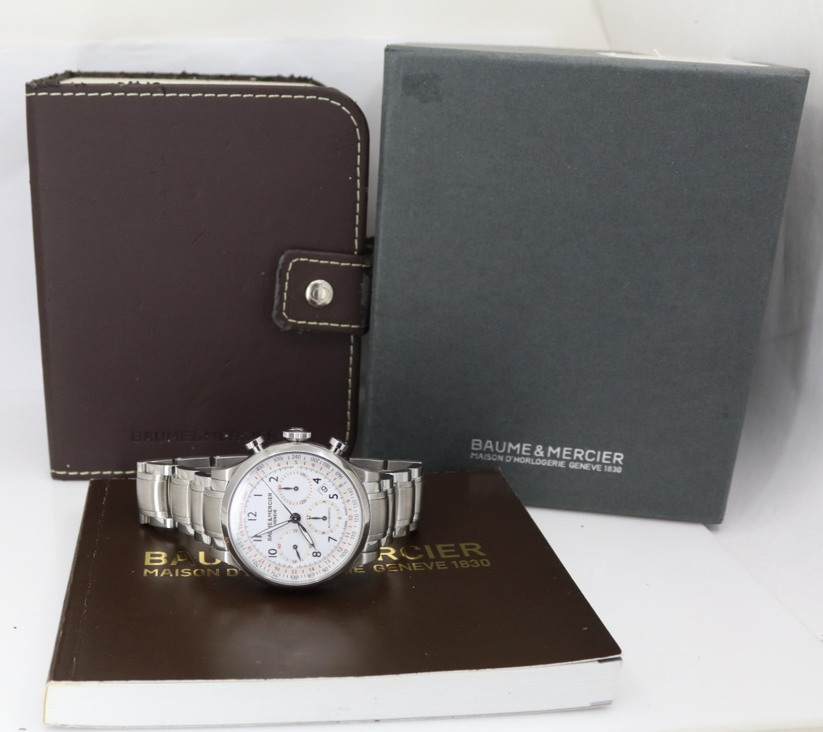 Baume & Mercier Capeland 42mm White Chrono Dial Automatic Watch W/ Box M0A10061