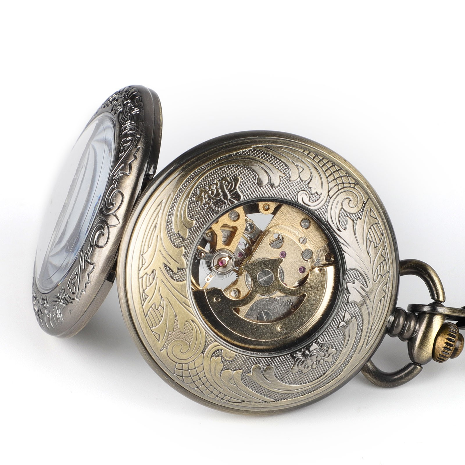 Vintage Automatic Self-Winding Hollow Mechanical Pocket Watch for Men and Women