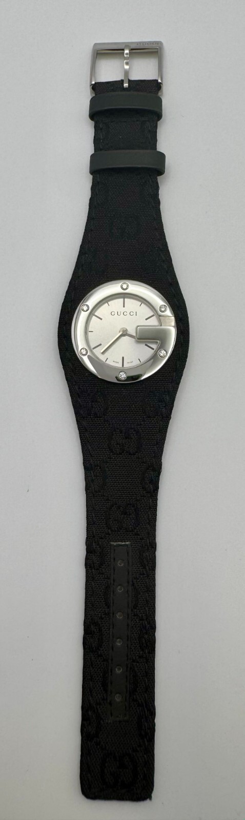Gucci 104 G Silver Dial Fabric Strap Ladies Luxury WatchYA104519 (Retail $1,495)