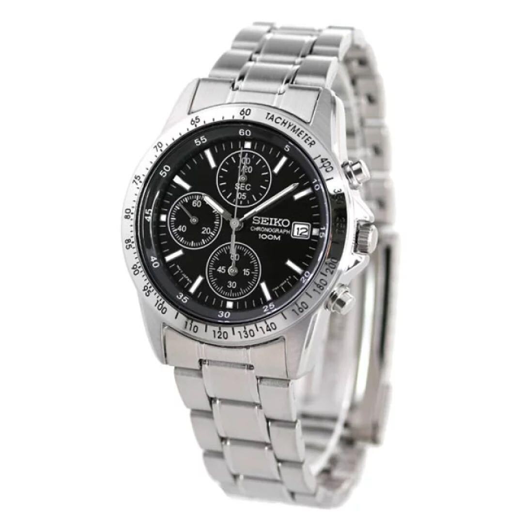 SEIKO Chronograph SND367PC Black Silver Men’s Watch New in Box Japan