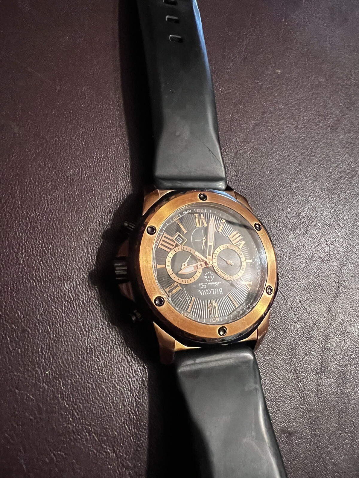 Bulova Marine Star Men’s Quartz Chronograph Black Rubber Strap Watch 44mm 98B104