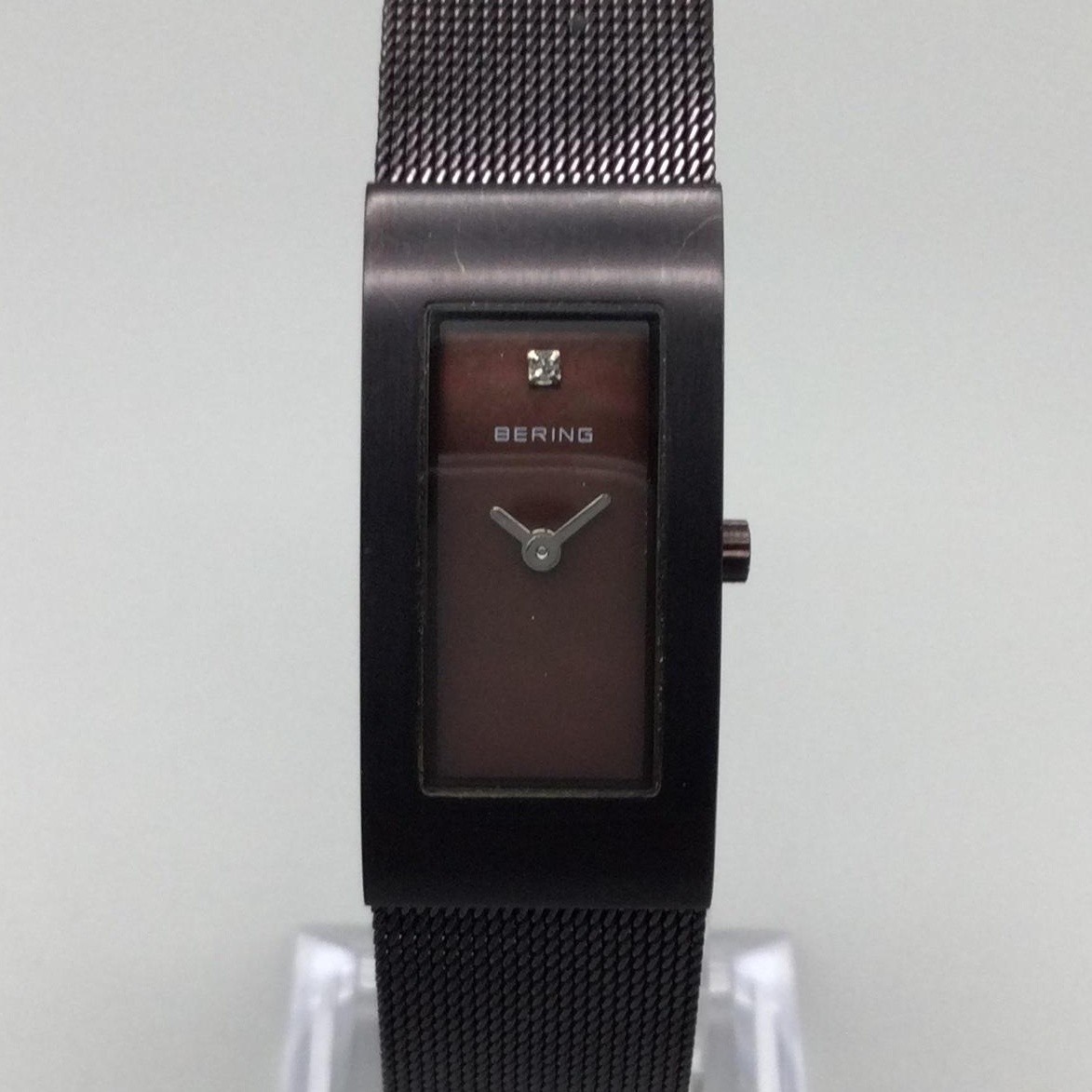 Bering Womens Watch 17mm Brown Mesh Bracelet Diamond Sapphire New Battery
